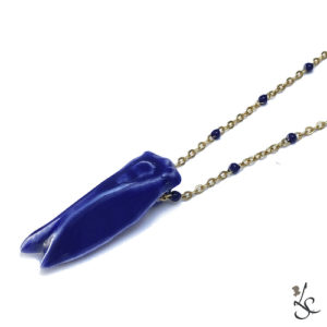 Bijou Cigale Évocation - Bleu Cobalt - Ras de Cou ou Sautoir - Faïences Louis Sicard