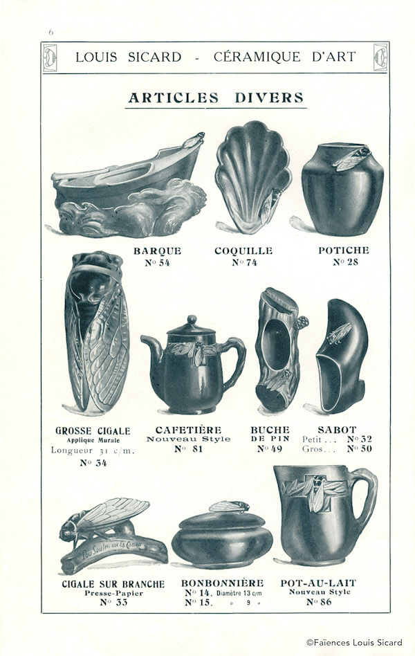 Page du Vieux Catalogue des Faïences Louis Sicard