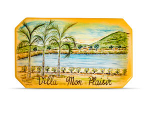 Plaque Villa - Décor Olivier et Nom - Grand Modèle - 35 x 20 cm - Faïences Louis Sicard