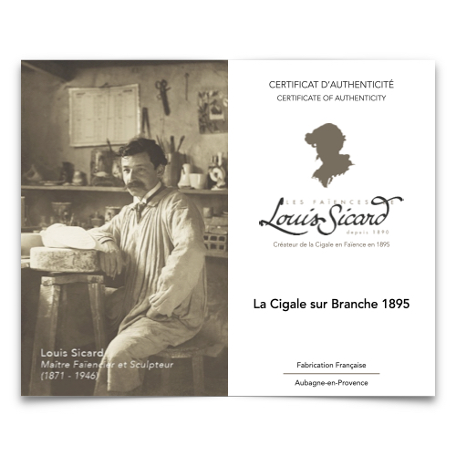 Visuel Recto du Certificat Cigale sur Branche Authentique du Centenaire - Louis Sicard