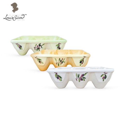 Boîte à Oeufs Décor Olivier déclinée en Blanc, Jaune, Ver - Faïences Louis Sicard