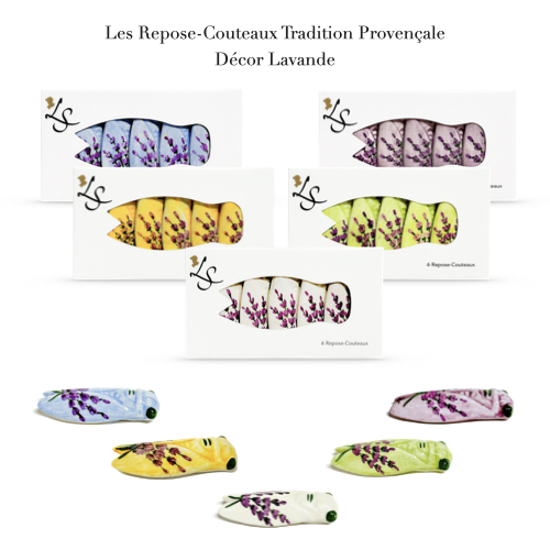 Visuel Boîtes de Repose-Couteaux en faïence - Forme Cigale Tradition - Décor Lavande - Louis Sicard Aubagne