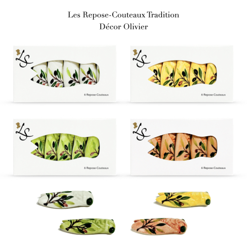 Visuel Boîtes de Repose-Couteaux en faïence - Forme Cigale Tradition - Décor Olivier - Louis Sicard Aubagne