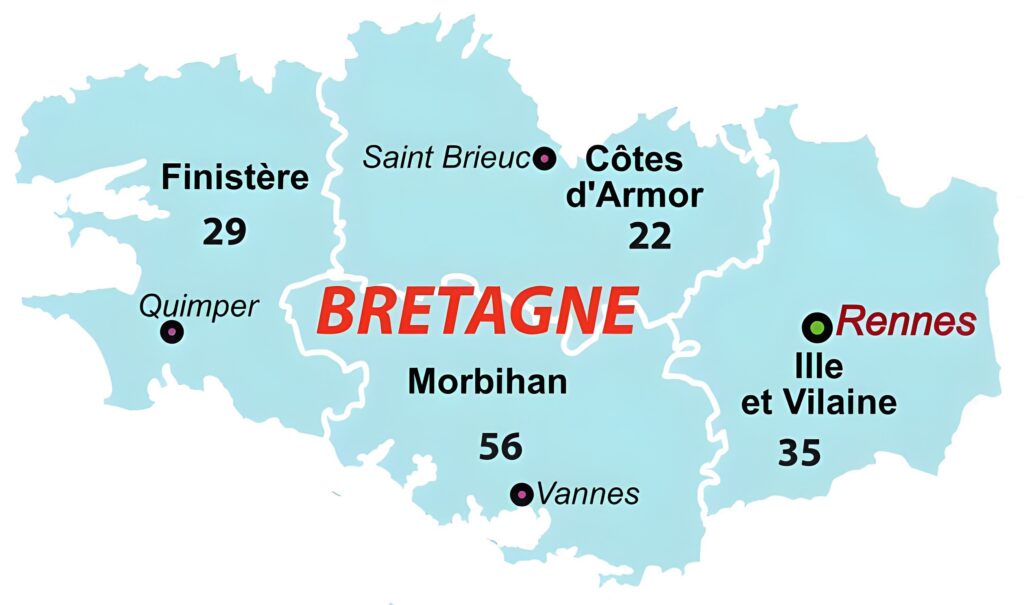 Carte Région Bretagne - Revendeurs Faïences Louis Sicard